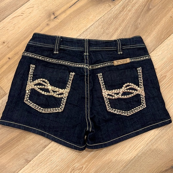Cowgirl Tuff “golden” dark wash and gold embellished denim shorts - Picture 3 of 9